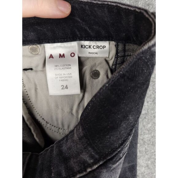 AMO Kick Crop Jeans Women's 24 (27 x 26) Bootcut Crop Raw Hem Black Faded NWT - Picture 4 of 9